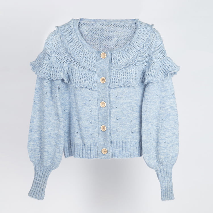 SM-K0007 Søt flerlags blondekrage Mohair strikket cardigan