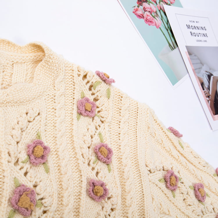 SM-K0008 Løs retro manuell krok Langermet genser strikket cardigan for kvinner SM-K0008 Løs retro manuell krok Langermet genser strikket cardigan for kvinner