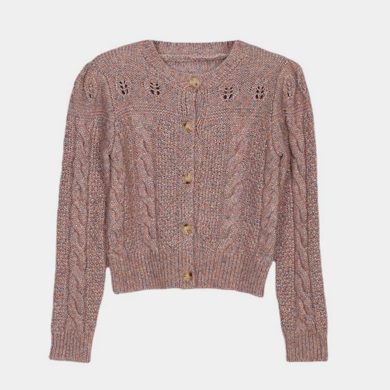 SM-K0006 Hull lin enkeltspent løs langermet strikket cardigan for kvinner