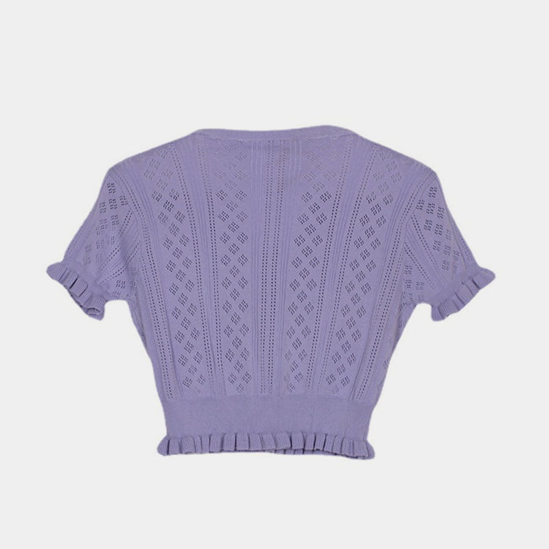 SM-K0015 Sommer V-hals Kort tynn Kortermet Hollow-out issilkestrikket cardigan SM-K0015 Sommer V-hals Kort tynn Kortermet Hollow-out issilkestrikket cardigan