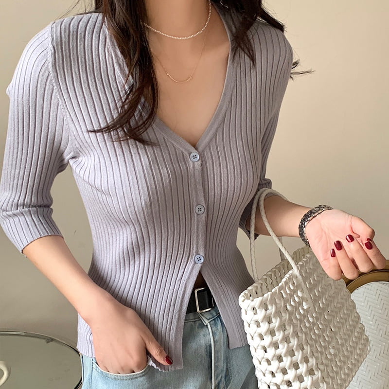 SM-K0023 Våren dame enkelt Breasted V-hals Midlengde ermer Slim Fit strikket cardigan SM-K0023 Våren dame enkelt Breasted V-hals Midlengde ermer Slim Fit strikket cardigan