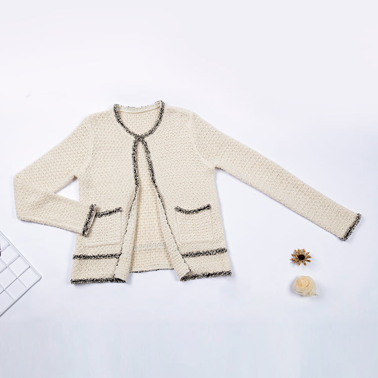 SM-K0049 Kontrastfarge rund hals, liten duft, frynset strikket cardigan SM-K0049 Kontrastfarge rund hals, liten duft, frynset strikket cardigan