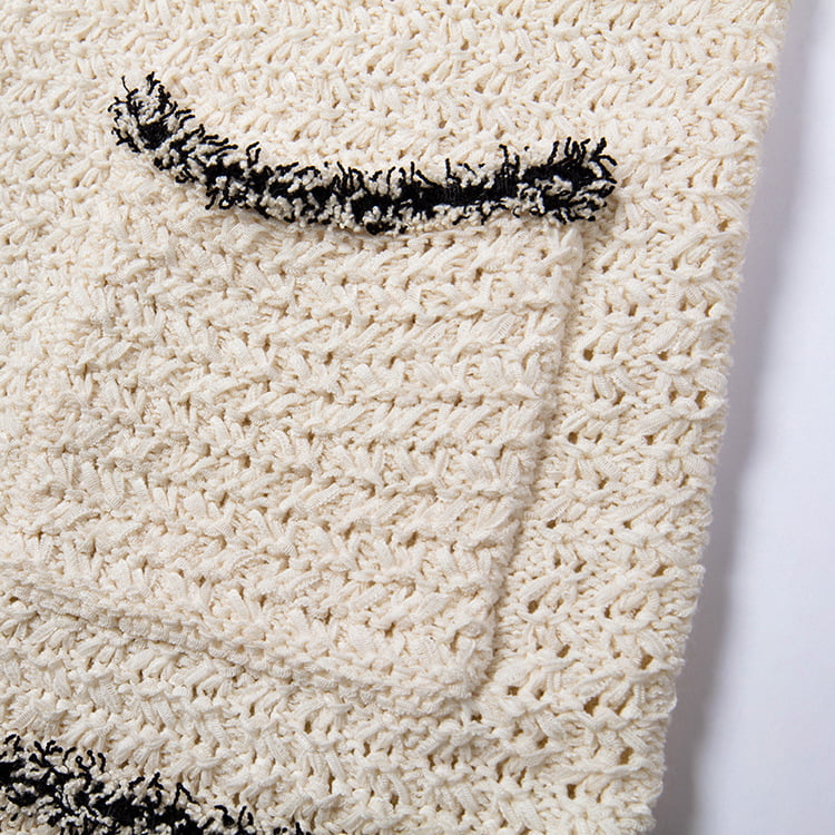 SM-K0049 Kontrastfarge rund hals, liten duft, frynset strikket cardigan SM-K0049 Kontrastfarge rund hals, liten duft, frynset strikket cardigan