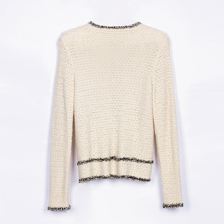 SM-K0049 Kontrastfarge rund hals, liten duft, frynset strikket cardigan SM-K0049 Kontrastfarge rund hals, liten duft, frynset strikket cardigan