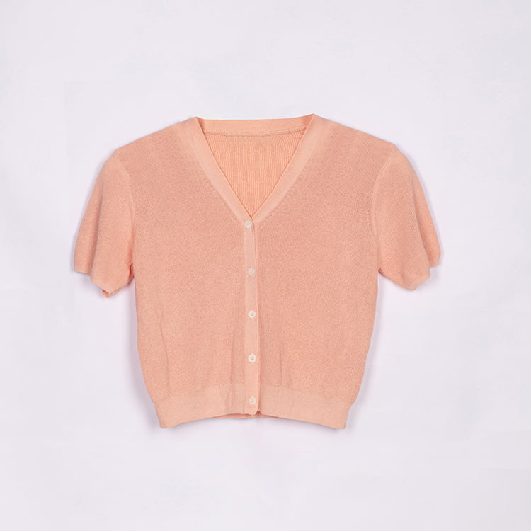 SM-K0046 V-hals knepet iset lin kort slim fit kortermet strikket cardigan