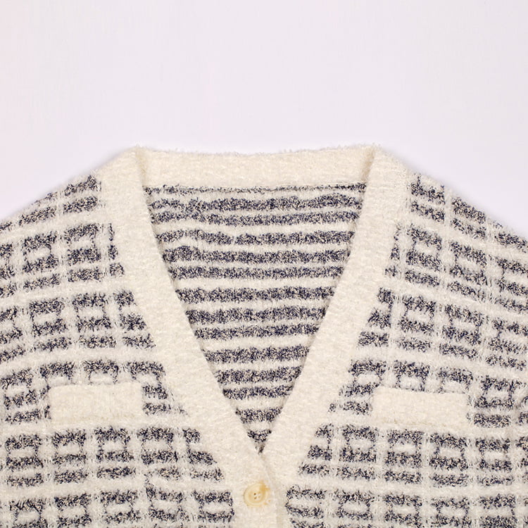 SM-K0041 Svart og hvit pledd liten velduftende mohair strikket cardigan koreansk lat stil SM-K0041 Svart og hvit pledd liten velduftende mohair strikket cardigan koreansk lat stil