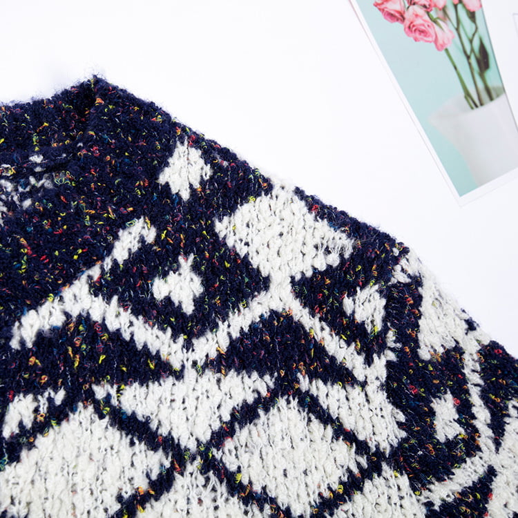 SM-K0036 Geometrisk mønster spraglete strikkede cardigan for kvinner høst og vinter yttertøy SM-K0036 Geometrisk mønster spraglete strikkede cardigan for kvinner høst og vinter yttertøy