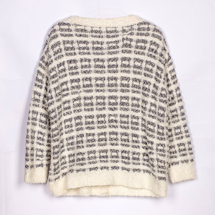 SM-K0041 Svart og hvit pledd liten velduftende mohair strikket cardigan koreansk lat stil SM-K0041 Svart og hvit pledd liten velduftende mohair strikket cardigan koreansk lat stil