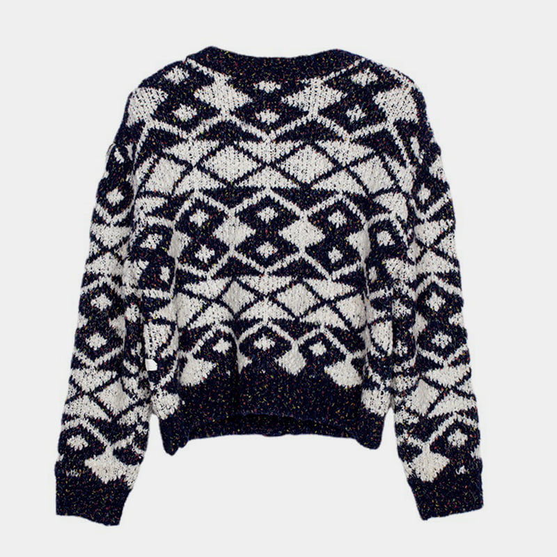 SM-K0036 Geometrisk mønster spraglete strikkede cardigan for kvinner høst og vinter yttertøy SM-K0036 Geometrisk mønster spraglete strikkede cardigan for kvinner høst og vinter yttertøy