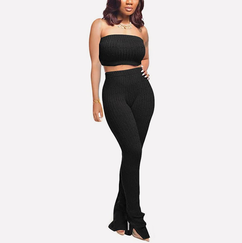SM-K0095 Kort stroppeløs strikket bryst- og buksestrikket todelt strikket dress