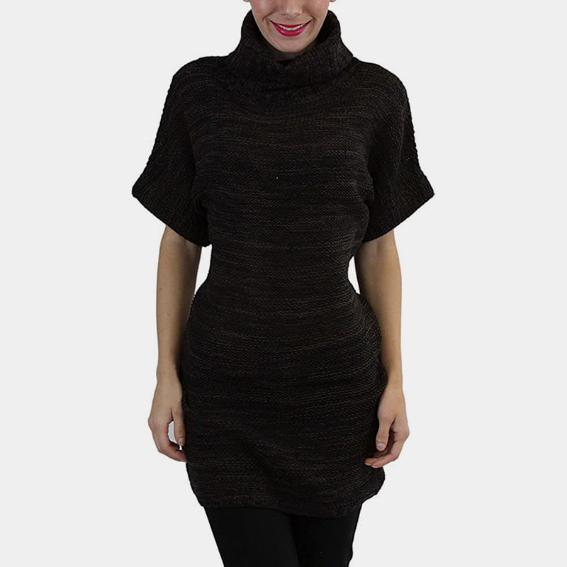 SM-K0067 Strikket genser med høy krage i midjelengde med korte ermer