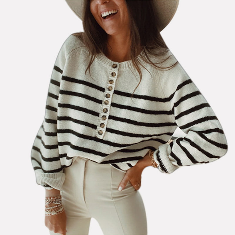 SM-K0099 Strikket genser med rund hals og stripe SM-K0099 Strikket genser med rund hals og stripe