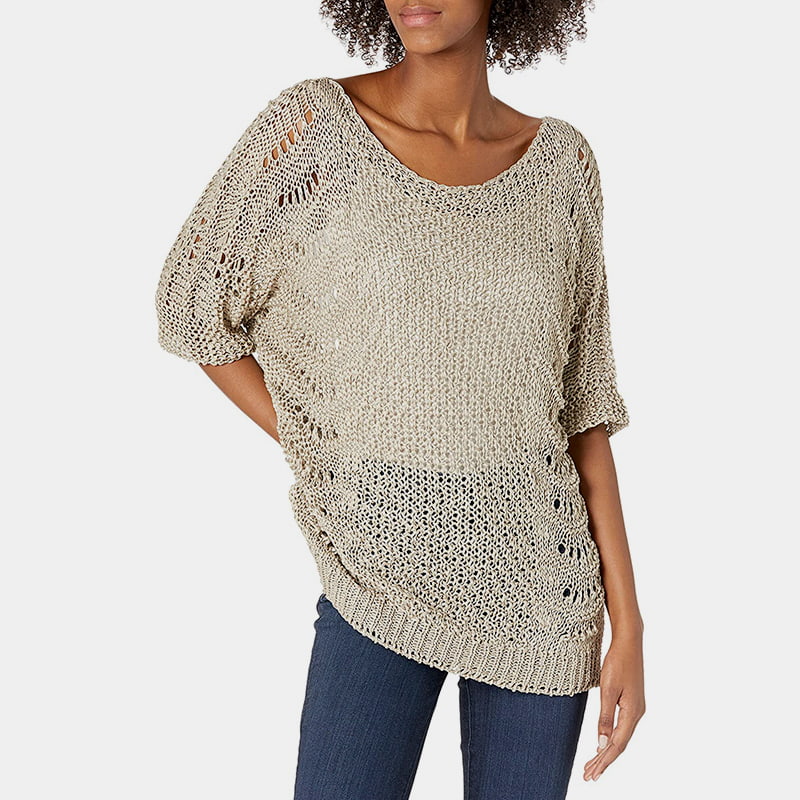 SM-K0060 Crew Neck, uthult strikket genser Solkrem med korte ermer