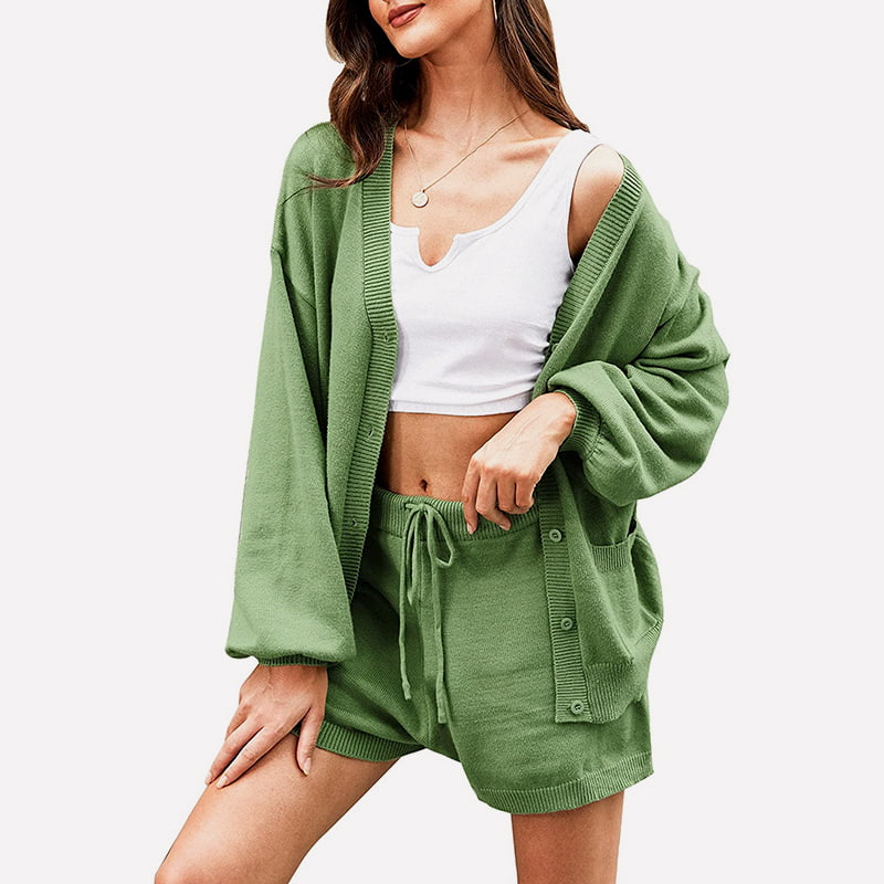 SM-K0092 V-hals temperament lanternearm shorts jakke strikket dress