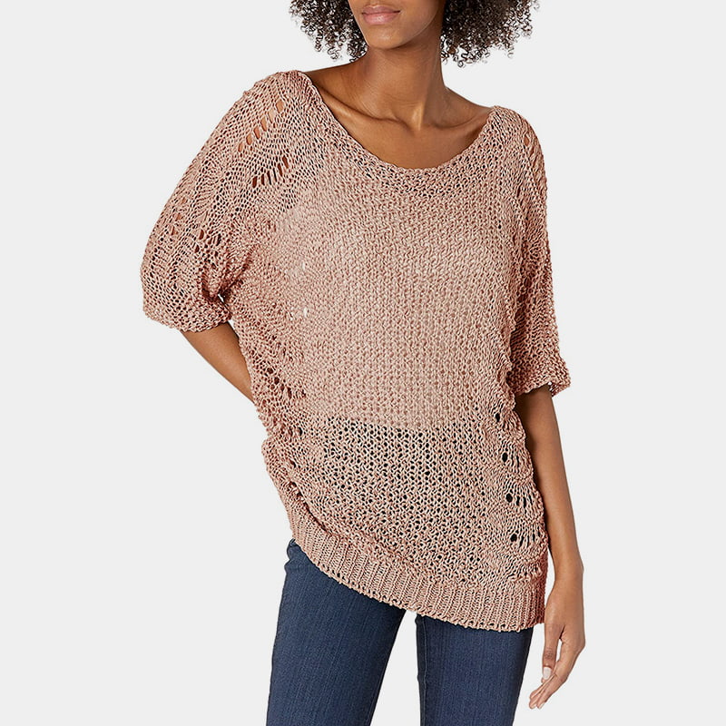 SM-K0060 Crew Neck, uthult strikket genser Solkrem med korte ermer SM-K0060 Crew Neck, uthult strikket genser Solkrem med korte ermer