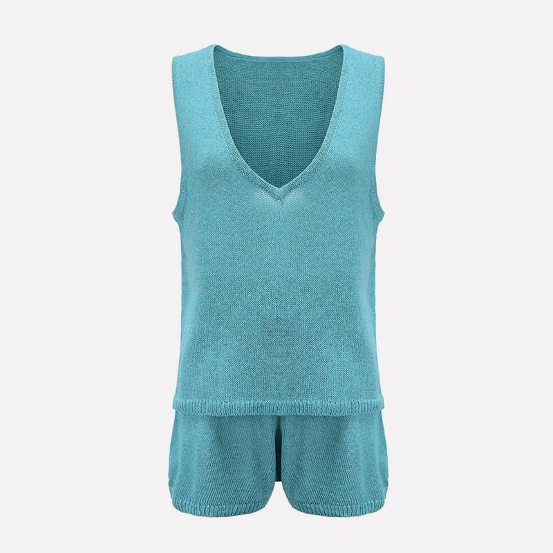 SM-K0102 Ensfarget finstrikket vest og snøringsshorts Uformell strikket dress SM-K0102 Ensfarget finstrikket vest og snøringsshorts Uformell strikket dress