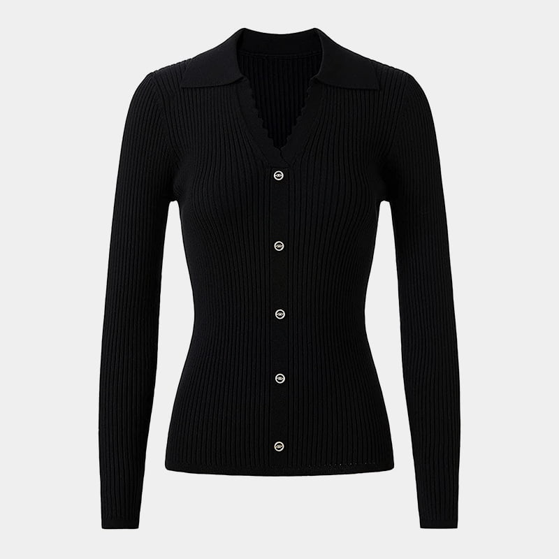 SM-K0064 Langermet V-hals Tynnstrikket genserknappdekor SM-K0064 Langermet V-hals Tynnstrikket genserknappdekor