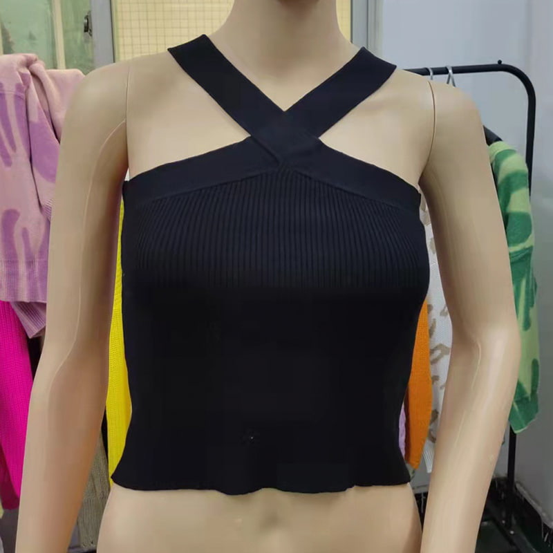 SM-K0106 Cross Strap Hengende Hals Ermeløs strikkevest SM-K0106 Cross Strap Hengende Hals Ermeløs strikkevest