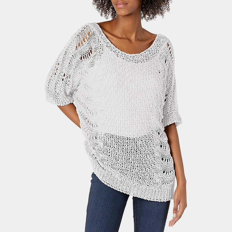 SM-K0060 Crew Neck, uthult strikket genser Solkrem med korte ermer SM-K0060 Crew Neck, uthult strikket genser Solkrem med korte ermer