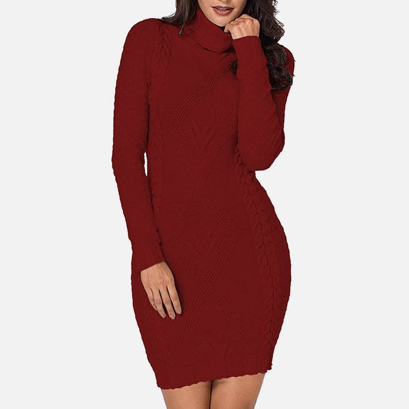 SM-K0063 Høy krage Langermet Slim Fit Strikket Kjole SM-K0063 Høy krage Langermet Slim Fit Strikket Kjole