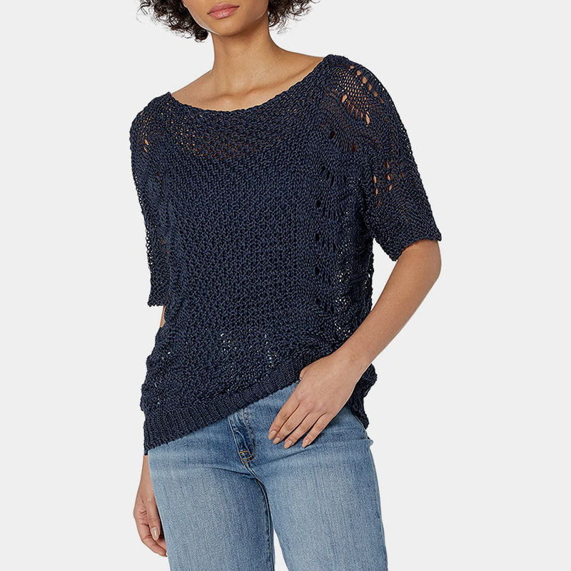 SM-K0060 Crew Neck, uthult strikket genser Solkrem med korte ermer SM-K0060 Crew Neck, uthult strikket genser Solkrem med korte ermer