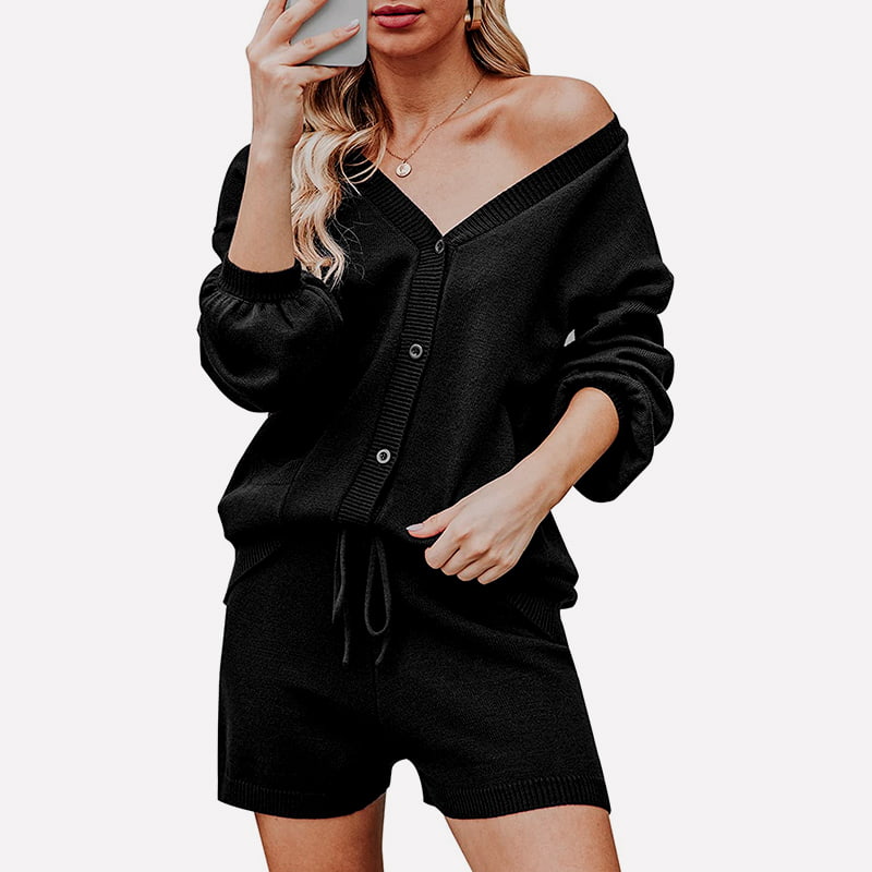 SM-K0092 V-hals temperament lanternearm shorts jakke strikket dress SM-K0092 V-hals temperament lanternearm shorts jakke strikket dress