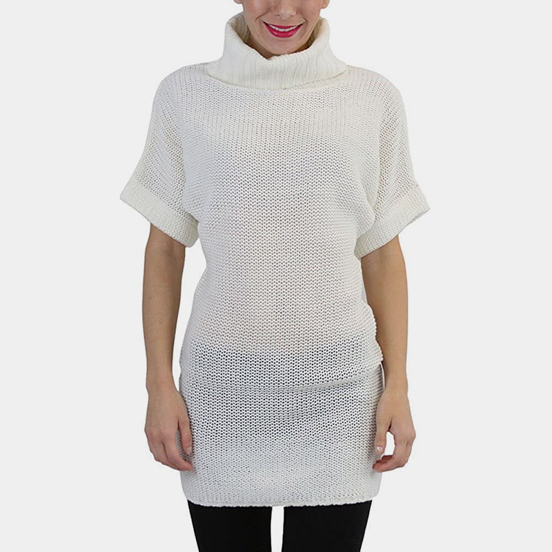 SM-K0067 Strikket genser med høy krage i midjelengde med korte ermer SM-K0067 Strikket genser med høy krage i midjelengde med korte ermer