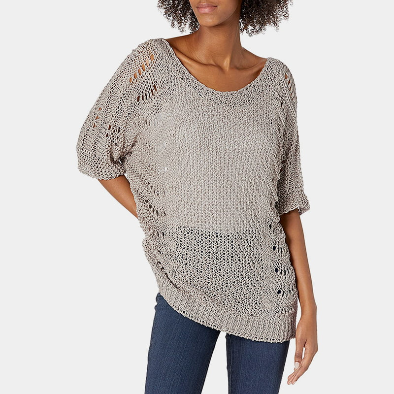 SM-K0060 Crew Neck, uthult strikket genser Solkrem med korte ermer SM-K0060 Crew Neck, uthult strikket genser Solkrem med korte ermer