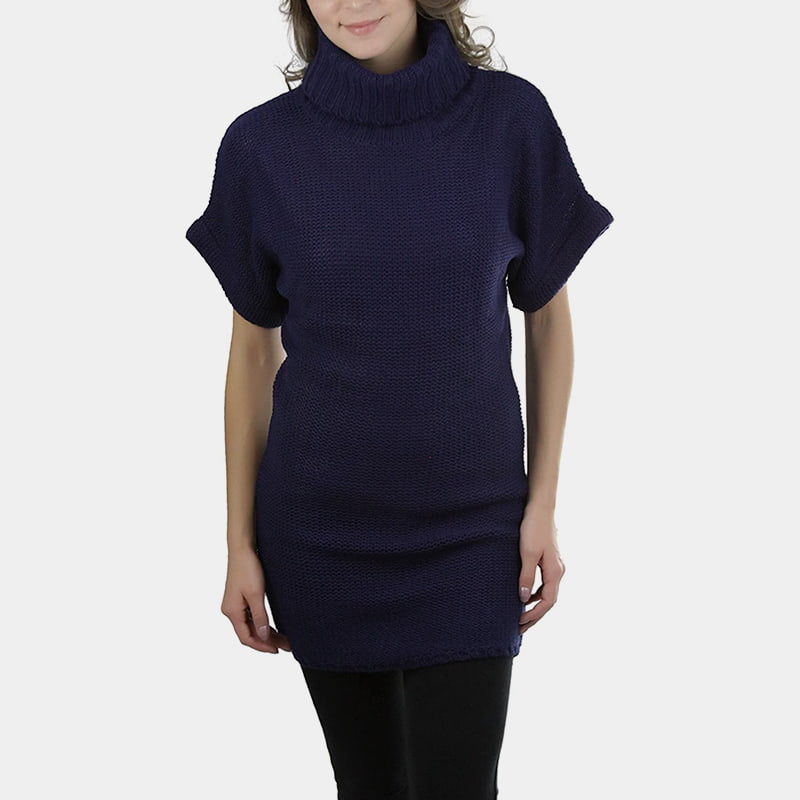 SM-K0067 Strikket genser med høy krage i midjelengde med korte ermer SM-K0067 Strikket genser med høy krage i midjelengde med korte ermer