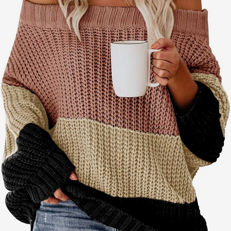 SM-K0080 Rundhals Langermet Kontrast Patchwork Ull Strikket Genser SM-K0080 Rundhals Langermet Kontrast Patchwork Ull Strikket Genser