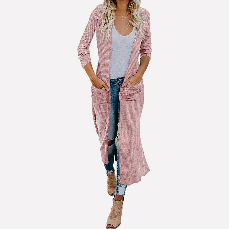 SM-K0074 V-hals Lang Solid Med Lommer Strikket Cardigan Coat SM-K0074 V-hals Lang Solid Med Lommer Strikket Cardigan Coat