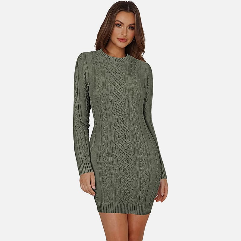 SM-K0063 Høy krage Langermet Slim Fit Strikket Kjole SM-K0063 Høy krage Langermet Slim Fit Strikket Kjole