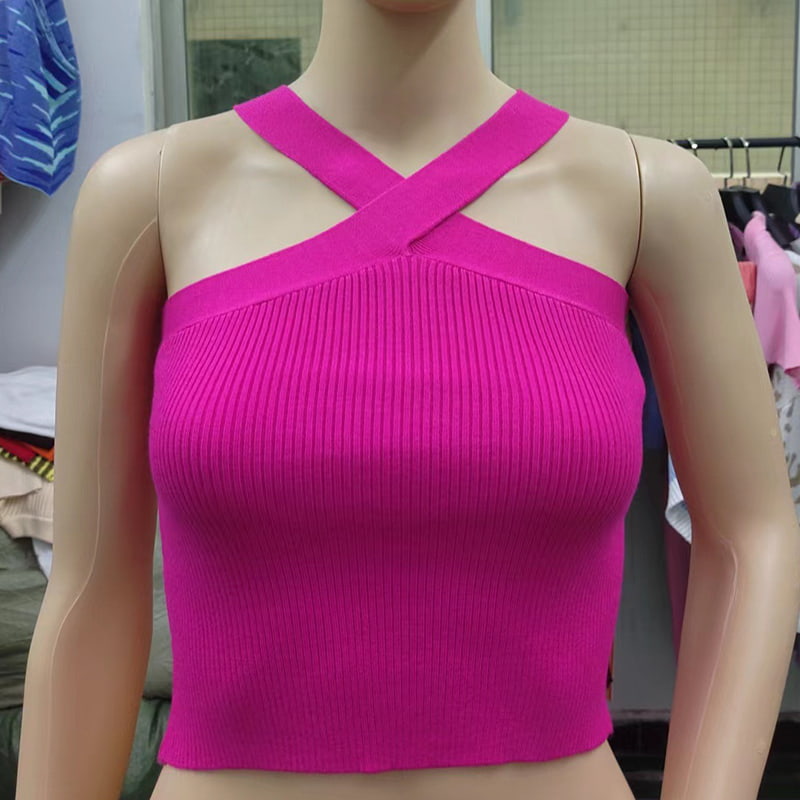 SM-K0106 Cross Strap Hengende Hals Ermeløs strikkevest SM-K0106 Cross Strap Hengende Hals Ermeløs strikkevest