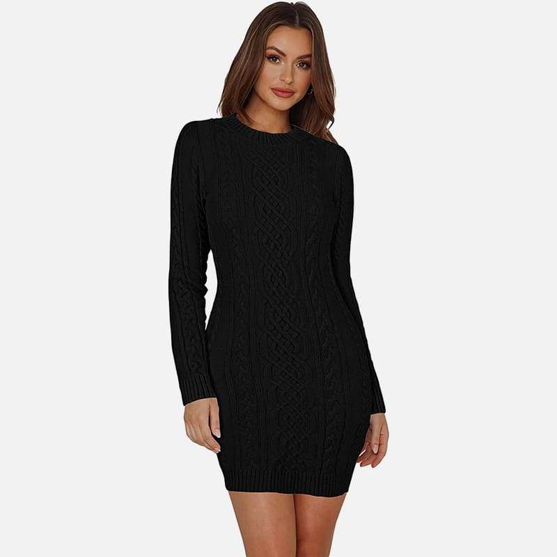 SM-K0063 Høy krage Langermet Slim Fit Strikket Kjole SM-K0063 Høy krage Langermet Slim Fit Strikket Kjole