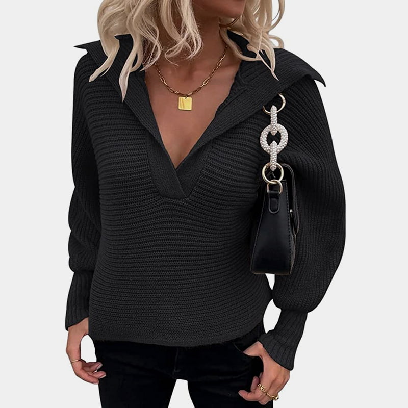 SM-K0075 V-hals Lanterne Langermet Lose Solid strikket genser SM-K0075 V-hals Lanterne Langermet Lose Solid strikket genser