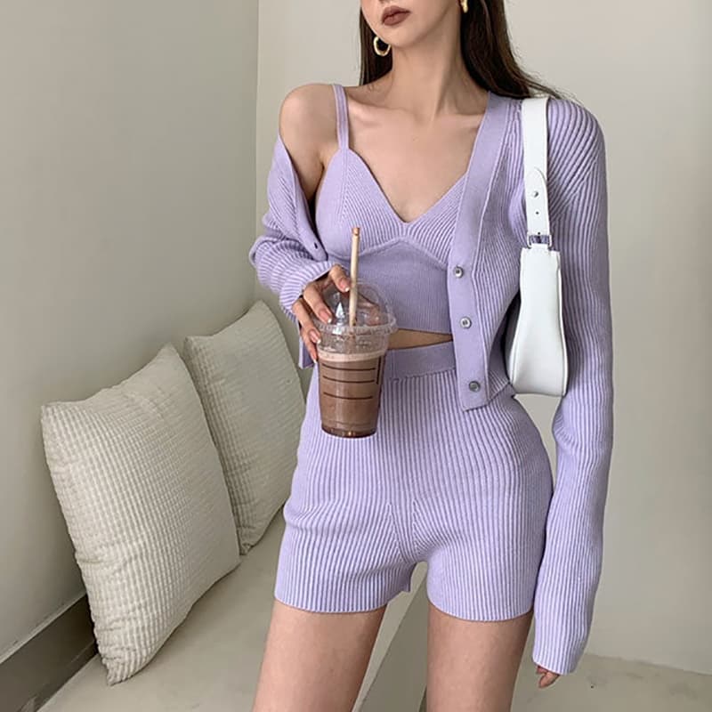 SM-K0112 myk voksaktig myk sexy vest og kåpe + shorts strikket dress SM-K0112 myk voksaktig myk sexy vest og kåpe + shorts strikket dress