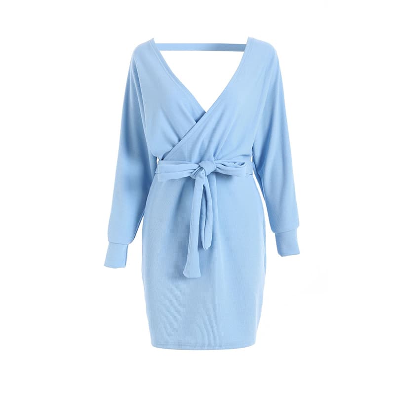 SM-K0076 V-hals cropped flaggermusermer blonder strikket kjole SM-K0076 V-hals cropped flaggermusermer blonder strikket kjole